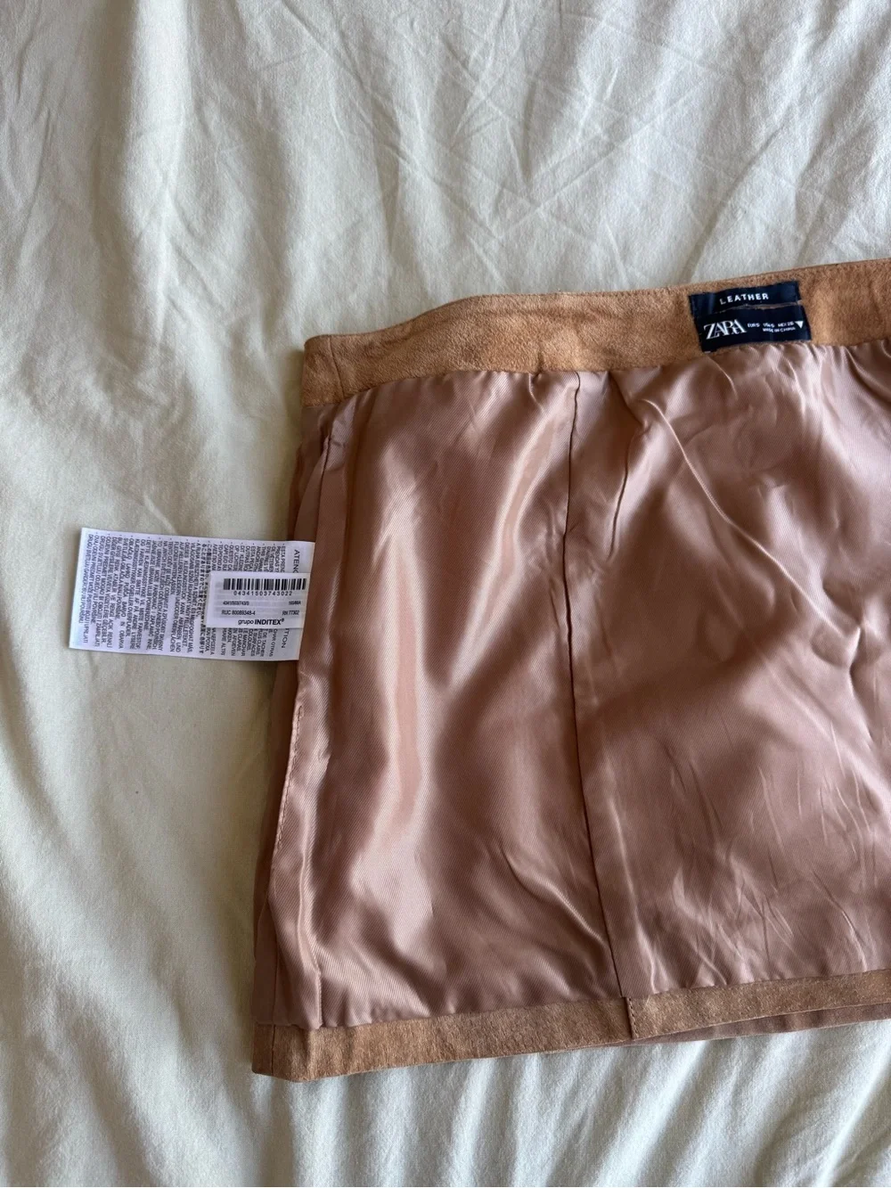 ZARA Suede Mini Skirt Light Camel Tan Size S 4341/503
